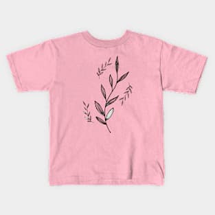 Minimal Leaves, Line Art Design Kids T-Shirt